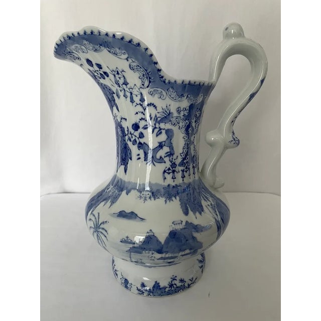Asian 1980s Vintage Blue and White Asian Jug and Basin Set For Sale - Image 3 of 10