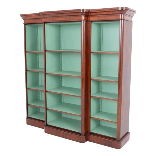 Victorian Open Breakfront Bookcase in Mahogany, 1860 For Sale