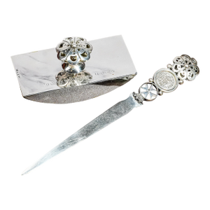 Unique Maltese Silver Desk Set Inset Antique Malta Tari Coin Letter Opener and Ink Blotter