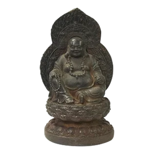 Vintage Iron Metal Finish Rustic Happy Buddha Display Figure