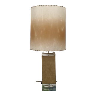 Vintage Modern Table Lamp With Suede-Wrapped Column and Lucite Base For Sale