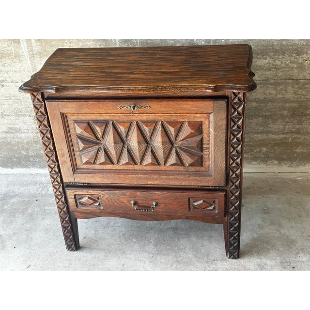 Small Carved Oak Storage Unit, 1930 For Sale - Image 3 of 18