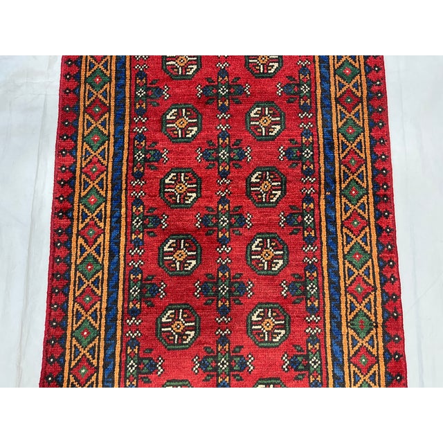 1990s Extra-Long Red Turkmen-Style Geometric Wool Runner Rug, 2'7" X 19'3" For Sale - Image 5 of 12