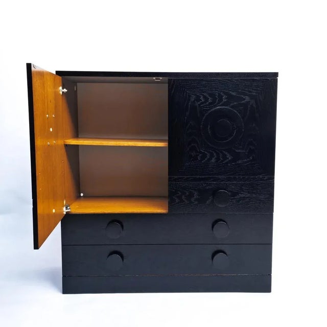 Brutalist Black Cabinet with Three Graphic Patterned Doors, Belgium, 1970s For Sale - Image 4 of 13