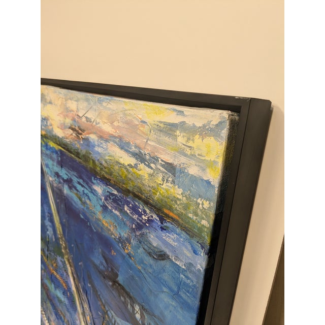 Blue Buckman Bridge, Abstract Expressionist, Mixed Media on Canvas, Marsha Glazière For Sale - Image 8 of 9