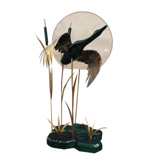 Italian Floor Lamp in Malachite & Brass, 1970s For Sale