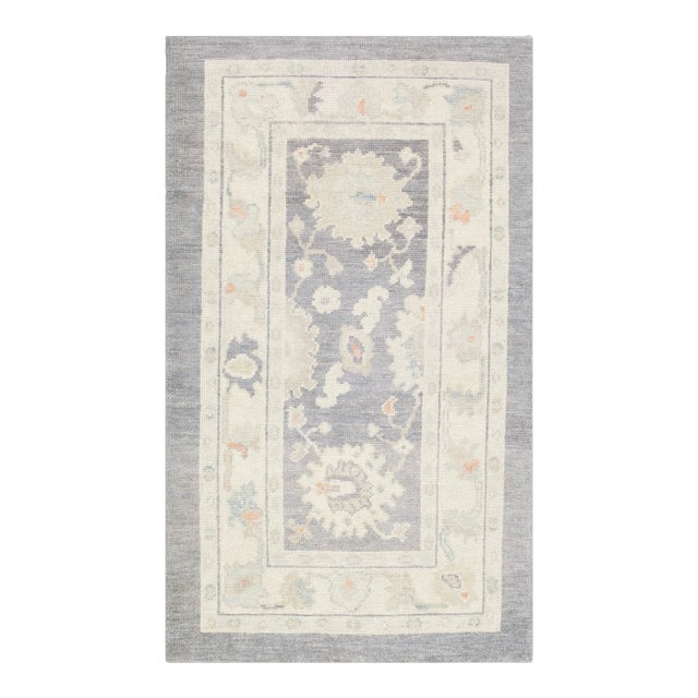 Gray Handwoven Turkish Oushak Rug 3'1" X 5'1" For Sale