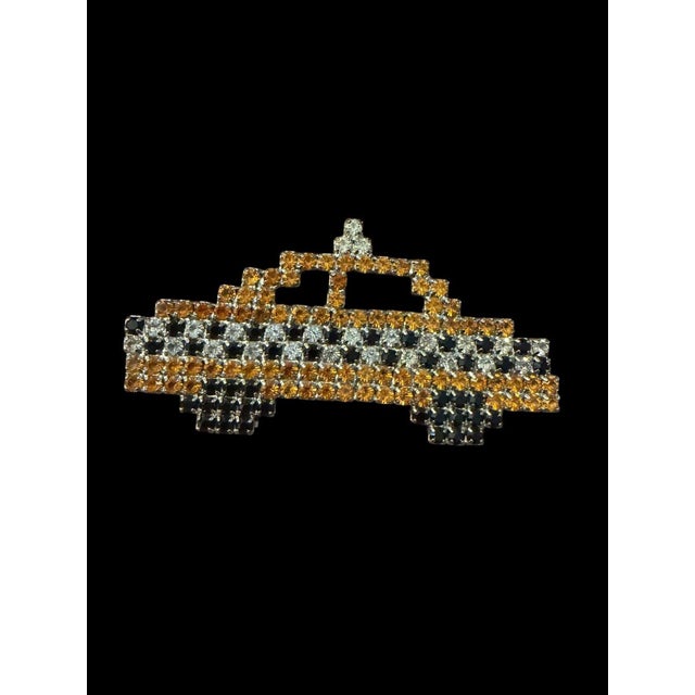 Abstract Vintage 80s Dorothy Bauer Rhinestone Yellow Taxi Cab Brooch Pin For Sale - Image 3 of 6
