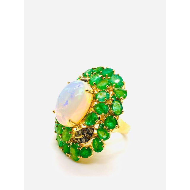 Bochic “Orient” Vintage Emeralds & Fire Opal Ring Set In 18K Gold & Silver Natural Emerlads 12.00 Carat Natural Fire Opal...