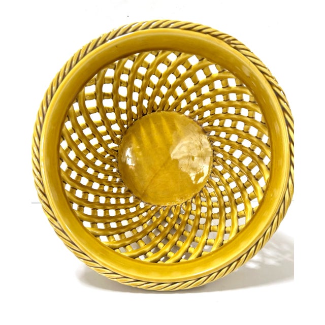 1970s Vintage Italian Yellow Ceramic Basket Weave Cachepot Planter For Sale - Image 5 of 10