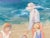 Late 20th Century Late 20th Century Family Ocean Beach Acrylic Painting on Board For Sale - Image 5 of 7