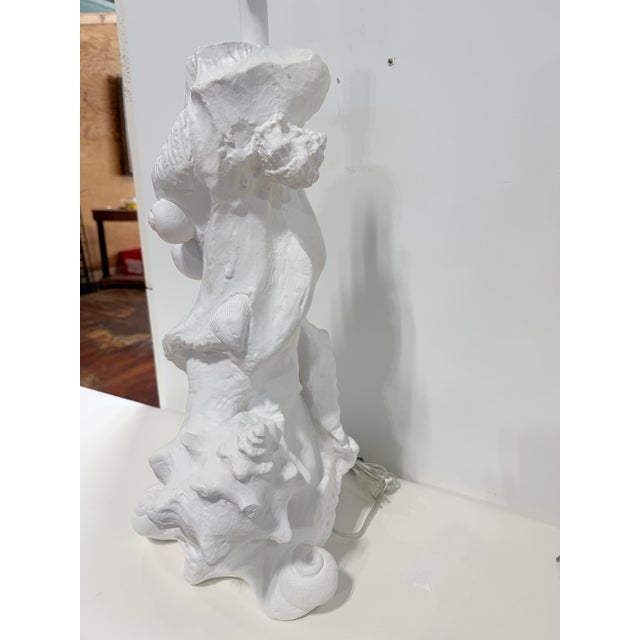 Pair, Vintage Sirmos White Lacquered Plaster Seashell Table Lamps, Palm Beach For Sale - Image 14 of 18