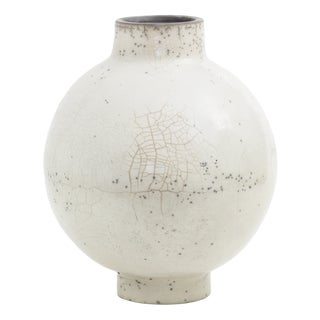 Japanese Modern Minimalist Dome L Vase Raku Ceramic White Crakle For Sale