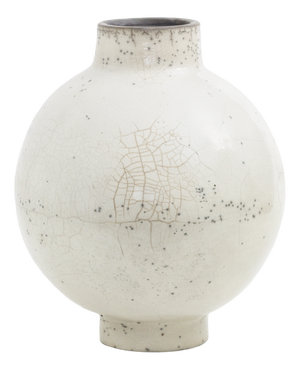 Japanese Modern Minimalist Dome L Vase Raku Ceramic White Crakle