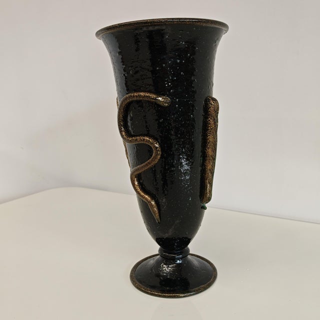 1930s Artistic Murano Glass Vase, Snake Decoration, Pulegoso Napoleone Martinuzzi for Venini 1930s by Napoleone Martinuzzi For Sale - Image 5 of 18