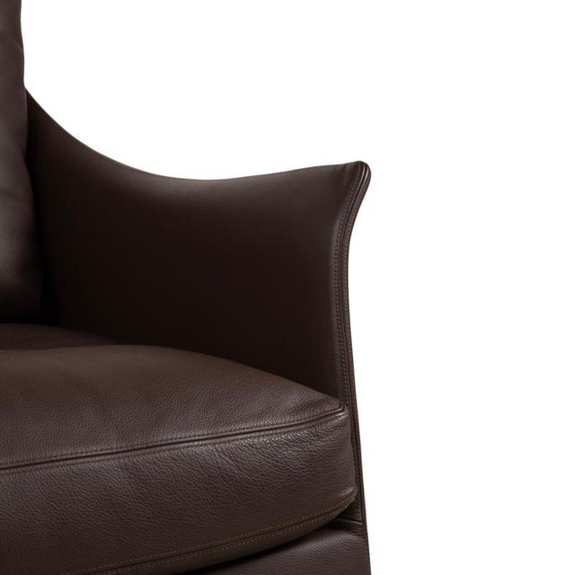 Modern Flexform Boss Leather Armchair Brown Swivel Chair Manual Function For Sale - Image 3 of 13