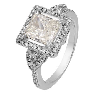 Vintage Gia 1.72 Carat Rectangular Cut Diamond 14k White Gold Ring, Size 5.25 For Sale