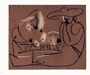 1962 Pablo Picasso Linocut Engraving "Reclining Woman and Picador Eating Grapes"
