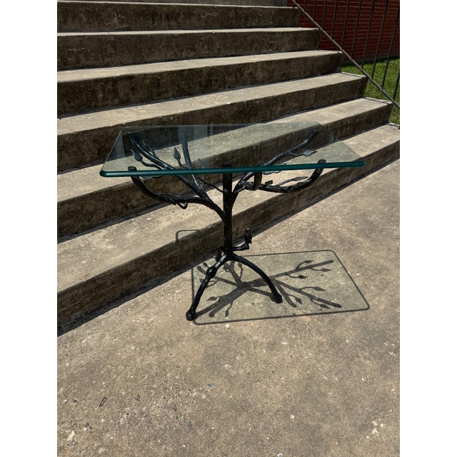 1970s Vintage Giacometti Style Iron Branch Table With Glass Top For Sale - Image 5 of 5