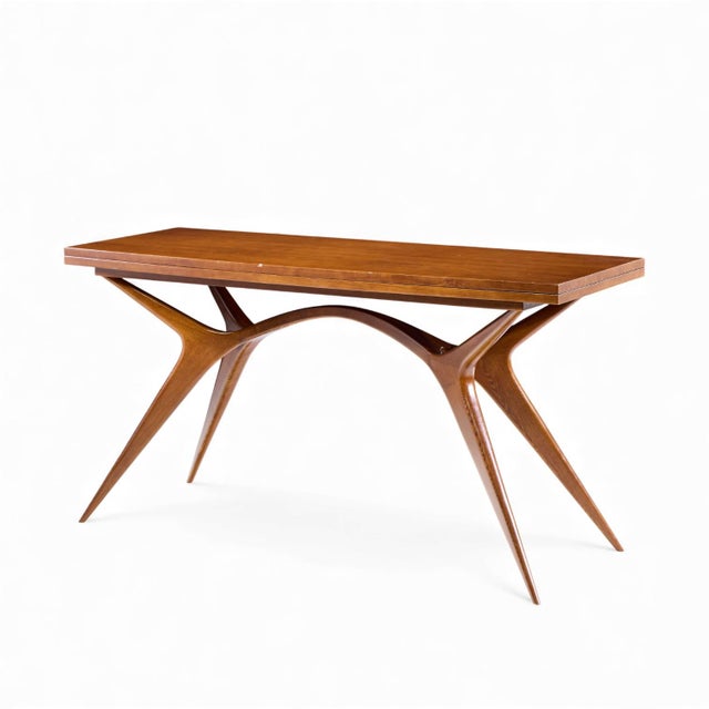 Brown Mid 20th Century Giuseppe Scapinelli Mid Century Brazilian Walnut Console Flip Top Dining Table For Sale - Image 8 of 11