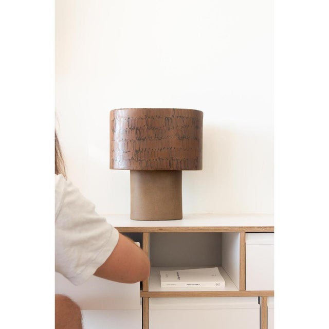 Brown Medium Table Lamp in Stoneware with Hand-Painted Glaze by Lucas Huillet For Sale - Image 13 of 15