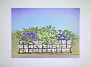 Bruno Caruso, Still Life with Basket of Fruit, 1980s, Lithograph