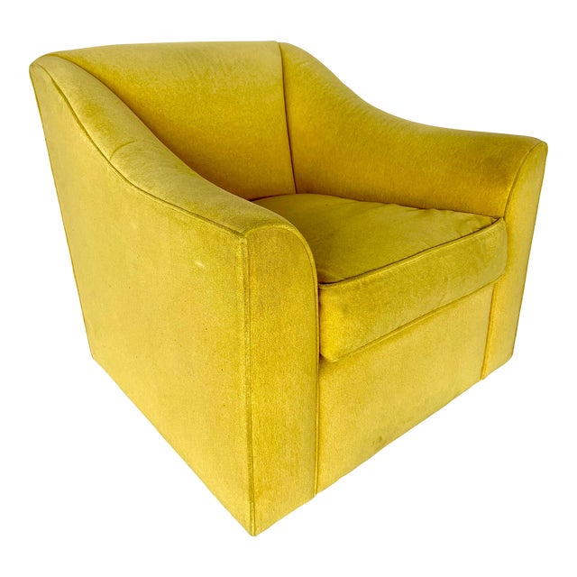1980s Vintage Upholstered Yellow Club Chair For Sale