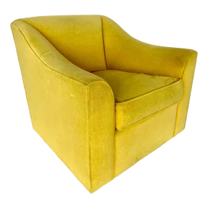 1980s Vintage Upholstered Yellow Club Chair