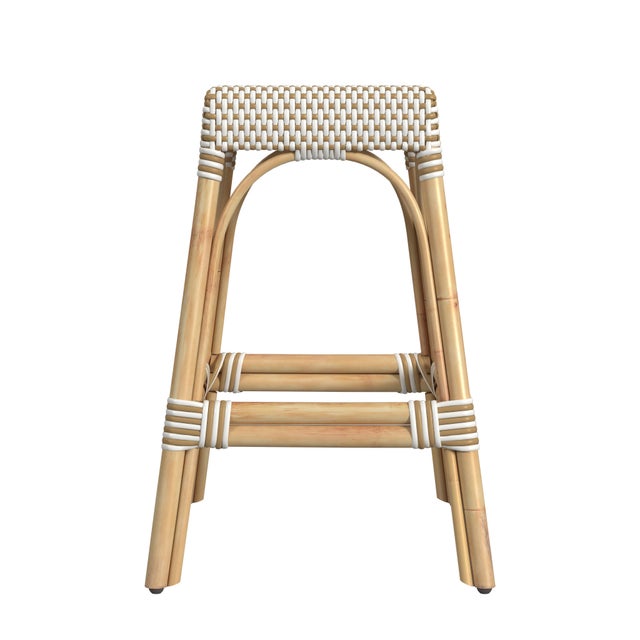 2020s Robias 24.5 in. Seat Height Rectangular Rattan Backless Counter Stool with Footrest, White/Tan Dot / Natural Rattan Frame For Sale - Image 5 of 7