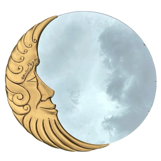 Man in the Moon Mirror Large Gold Crescent 36” Vintage Celestial 1990s For Sale - Image 4 of 12