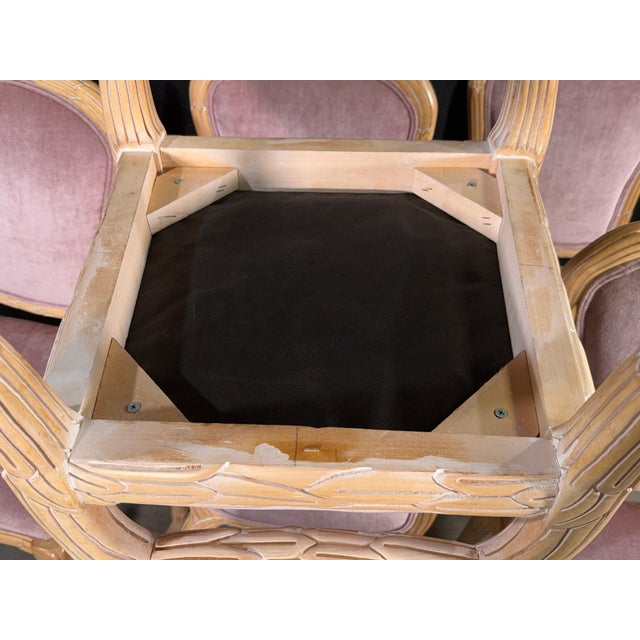 c.1970's Carved Florentine Faux Bois Italian Dining Chairs in Velvet, Attributed to Chelini - Set of 6 For Sale - Image 14 of 16