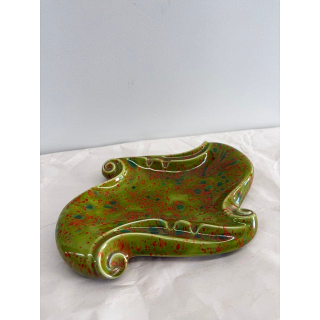 Vintage Mid-Century Atlantic Mold Green Speckled Ceramic Ashtray For Sale - Image 4 of 9