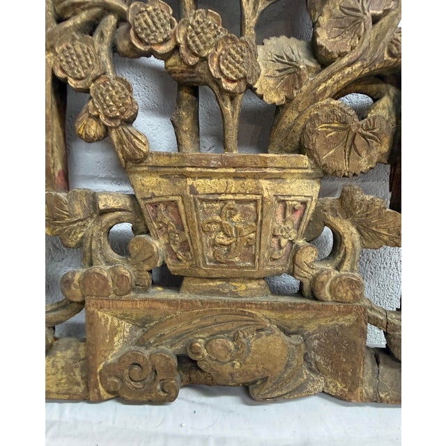 Chinese Antique 19th Century Hand Carved Chinese Asian Wood Wall Panel Sculpture Statue For Sale - Image 3 of 11
