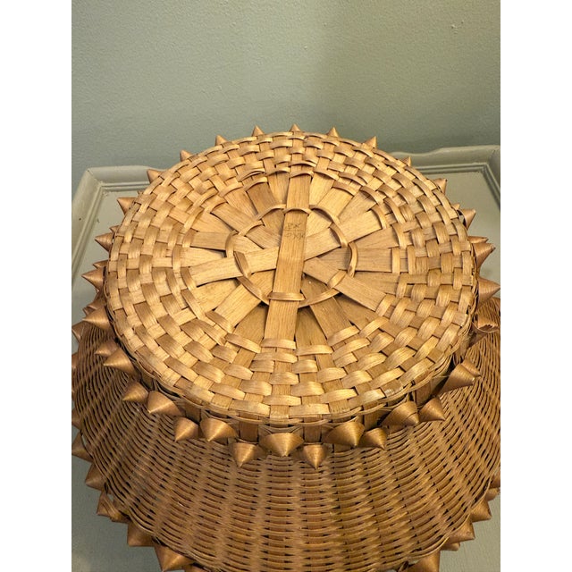 Rare Early 20th Century Double Handled Porcupine Coil Curl Basket With Miniature Interior Pockets For Sale - Image 10 of 10