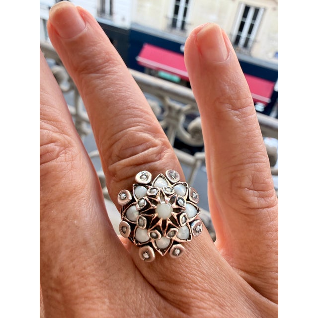 19th-Century Gold, Silver, Mother-of-Pearl and Seed Pearl Dome Ring, Size 5.25 For Sale - Image 13 of 13