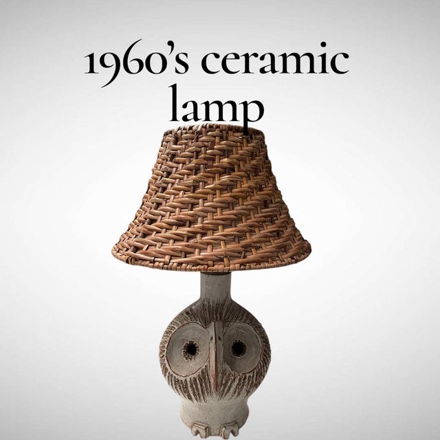 Ceramic Vintage Ceramic Owl Lamp from Vallauris, 1970 For Sale - Image 7 of 8