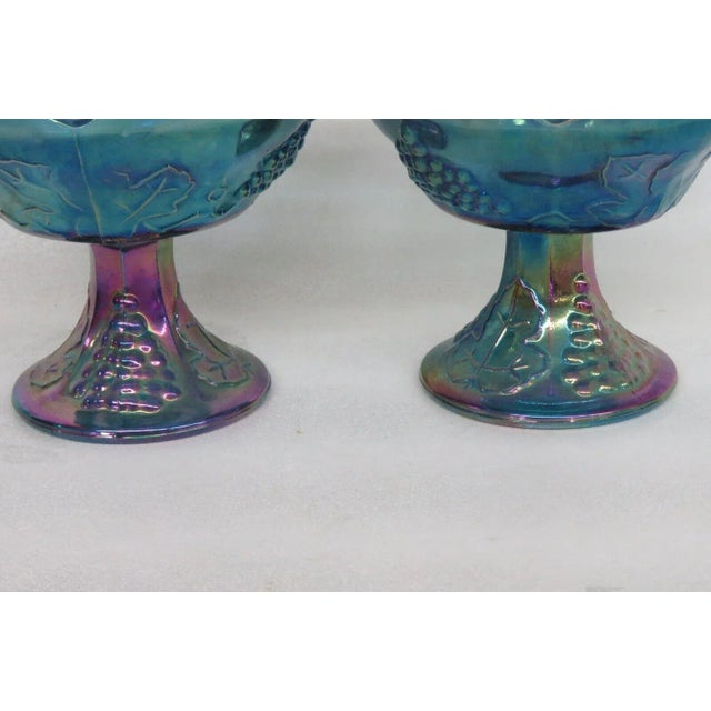 Indiana Carnival Glass Harvest Grape Blue Iridescent Candle Holders a Pair For Sale - Image 12 of 12