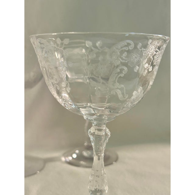 Baroque Vintage Fostoria “Navarre” Etched Crystal Coupes or Sherbets - A Set of 7 For Sale - Image 3 of 9
