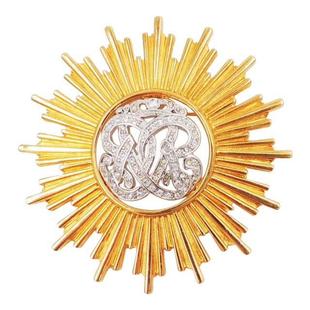 Vintage Signed Monet "Burst" Rhinestone Brooch For Sale