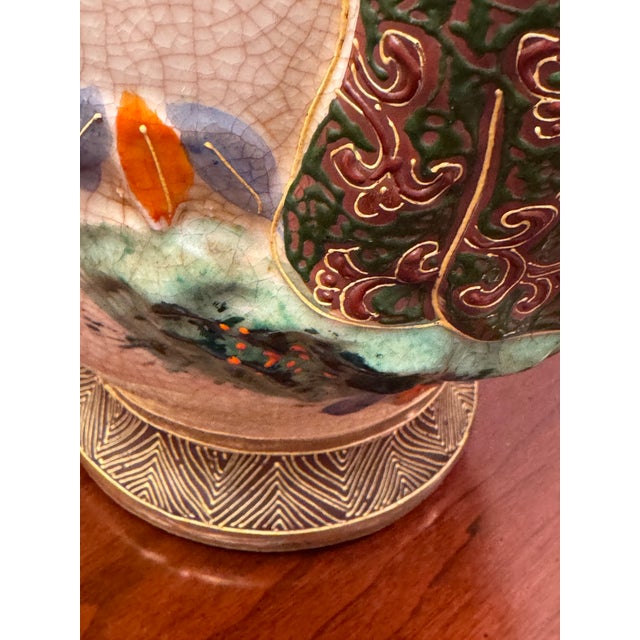 Gold Antique Asian Figural Crackle Glaze Vase With Elephant Motif, Early 1900's For Sale - Image 8 of 11