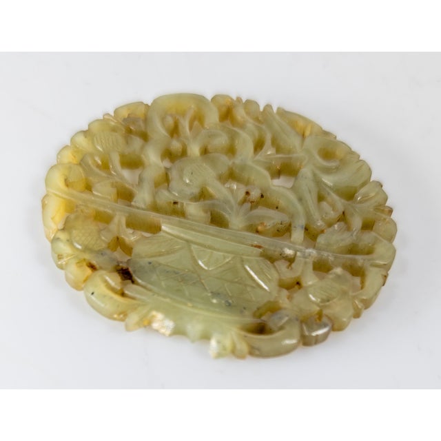 19th Century Chinese Carved Dark Celadon Green Jade Pendant Plaque For Sale - Image 12 of 12