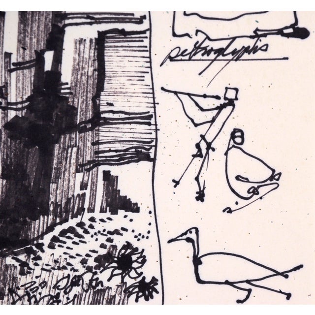 Late 20th Century Desert Sunflowers & Petroglyphs - Line Drawing Landscape in Ink on Paper by Laurence Sisson For Sale - Image 5 of 9