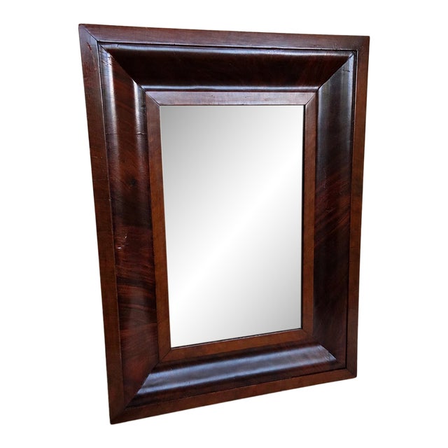 Antique c.1880-1900 Mahogany Flame Ogee Mirror W/ Evalast Semon Bache Glass For Sale
