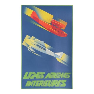 1936 Lignes Aériennes Intérieures Art Deco Aviation Poster Lithograph Reissue For Sale