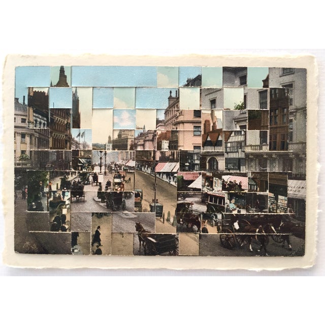 Regent Street, London, Uk - Hand Cut and Woven Vintage Photo Postcards, Framed For Sale - Image 4 of 5