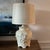1970s 1970s Chinoiserie Relief Porcelain Celadon-Cream Table Lamp With Floral Motif & Textured Shade For Sale - Image 5 of 8