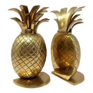 Pair of Vintage Brass Pineapple Bookends For Sale