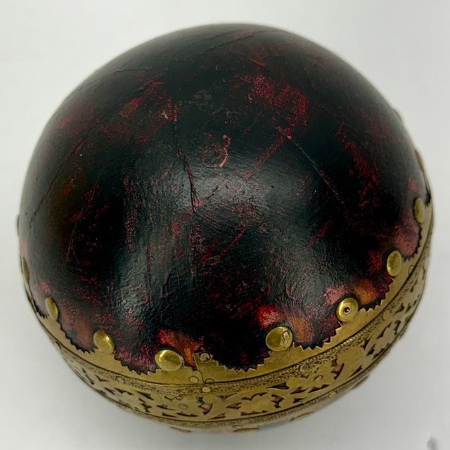 French Antique Bowling Ball With Brass Decoration For Sale - Image 4 of 12