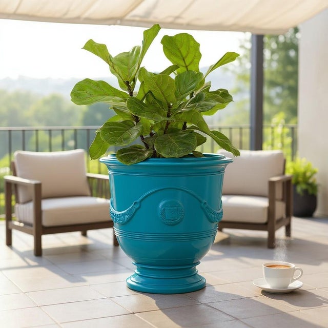 Turquoise French Anduze Jardiniere in Turquoise For Sale - Image 8 of 8