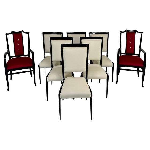 Chairs in Black Lacquered Wood and Velvet by Vittorio Dassi, 1950s, Set of 8 For Sale - Image 12 of 12